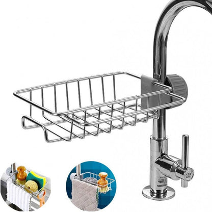 Stainless Steel Faucet Storage Rack, Sponge Holder, Adhesive Sink Caddy Organizer